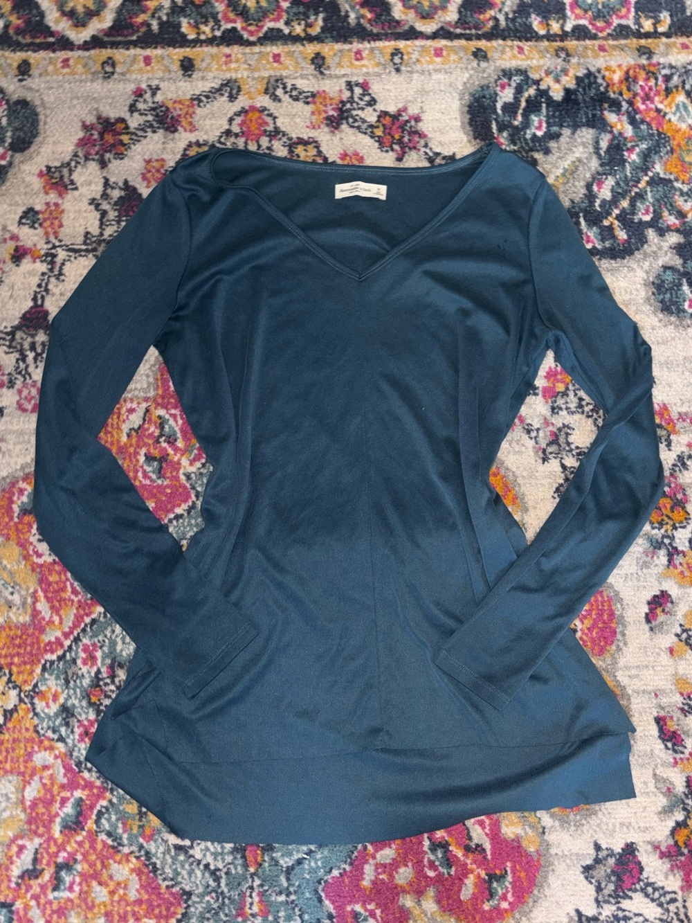 Abercrombie & Fitch Teal Long Sleeve V-Neck Top